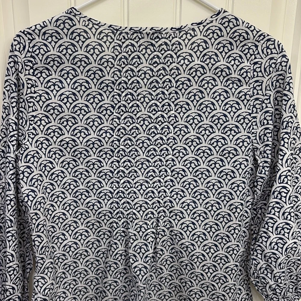 Talbots Women’s 3/4 Sleeve Popover Tunic Sz XS Cotton Blue White Print - Picture 7 of 8